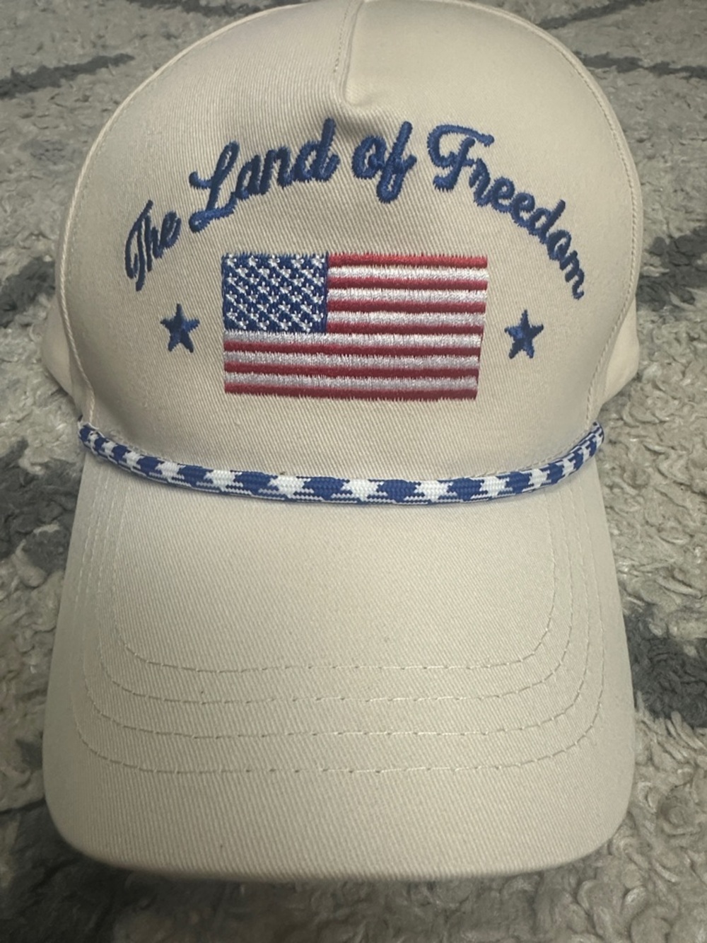 The Land of Freedom Embroidered Flag Hat - Cream
